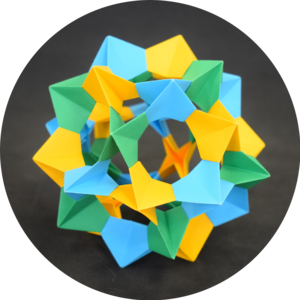 origami verde e azul em formato de mandala multi-facetado