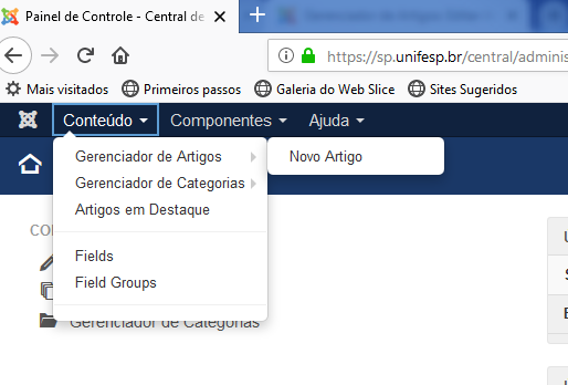 novo artigo menu suspenso